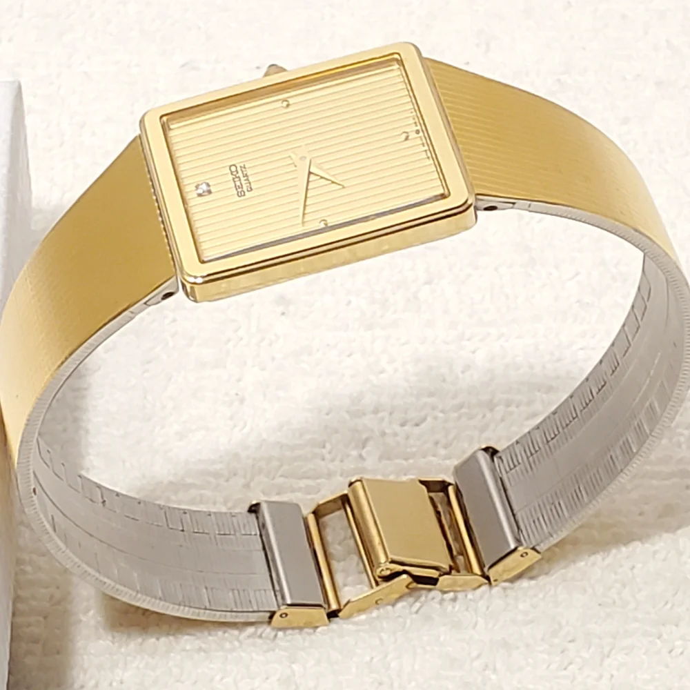 Vintage Seiko Men's 1 Diamond Dial Gold Plated Tank Quartz Watch 5 Jewels SS